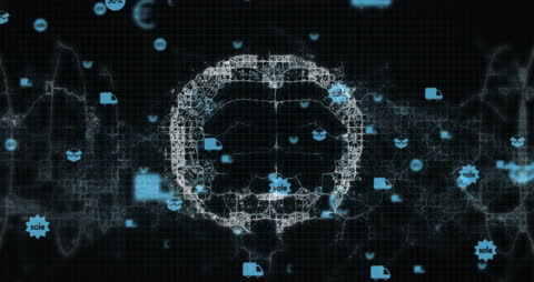 Digital Brain with Network Connections and Icons