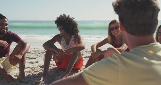 Group of Friends Relaxing on Sandy Beach Enjoying Summer - Download Free Stock Images Pikwizard.com