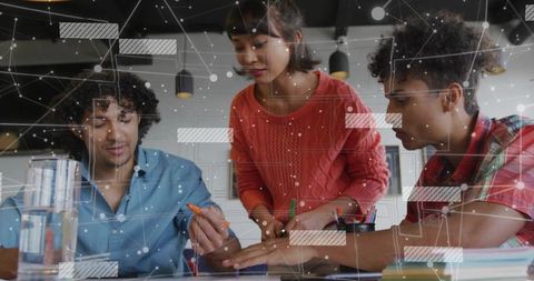 Team brainstorming session in modern coworking space