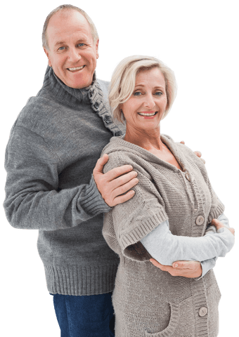 Senior Caucasian Couple Embracing on Transparent Background