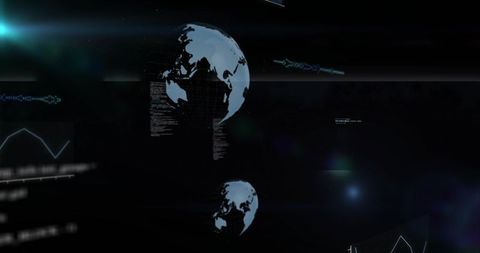 Holographic Neon Digital Globes Displaying Data and Analytics on Futuristic HUD Interface