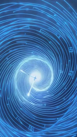 Spiral Vortex Pulling Digital Glyphs into Luminous Cyberspace Core | Vertical Motion Loop