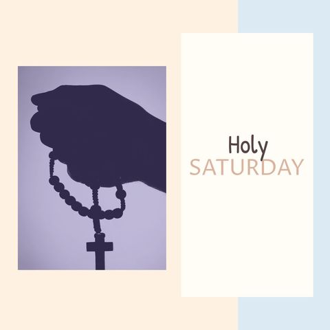 Silhouette of hand holding rosary on holy saturday design