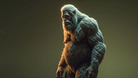 Mysterious fur-covered humanoid creature in studio setting