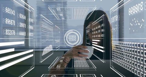 Businesswoman Engaging with Futuristic Data Visualization