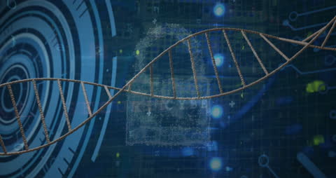 DNA Strand Animation with Digital Locks Illustrating Data Security