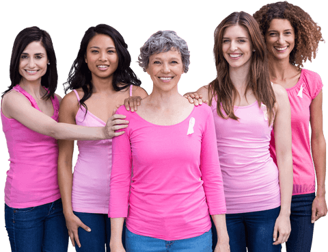 Diverse Women in Pink Raising Breast Cancer Awareness with Transparent Background