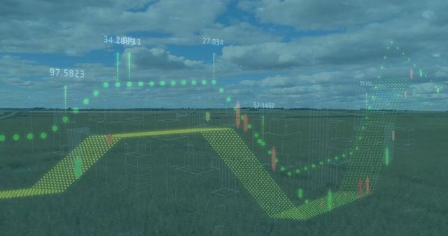 3d financial forecast visual on grassland background