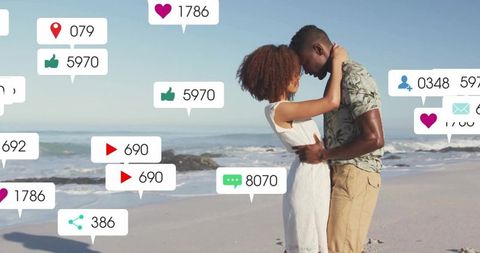 Loving couple embracing on romantic beach adventure