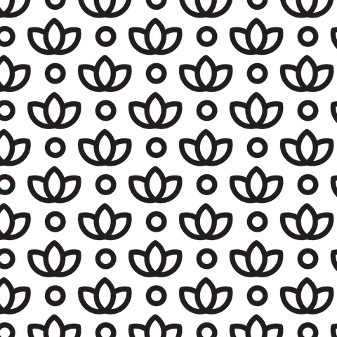 Seamless black lotus vector pattern on transparent background