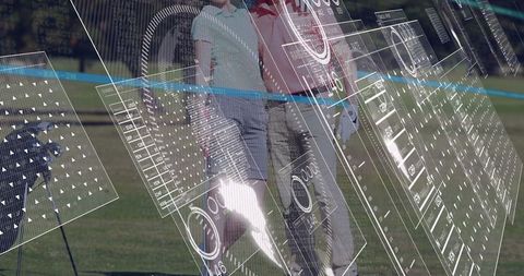Senior Couple Playing Golf with AR Technology Overlay