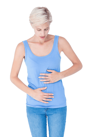 Woman Experiencing Stomach Discomfort Transparent Background - Download Free Stock Videos Pikwizard.com