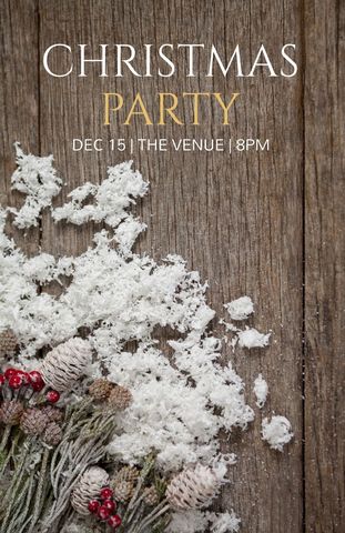 Festive christmas party invitation with snowy pinecones