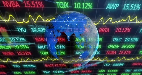 Global financial data overlay on virtual globe