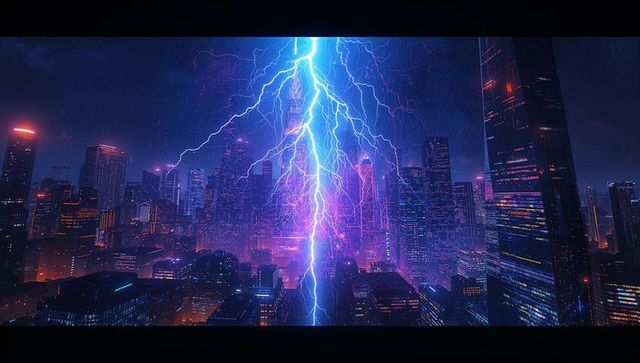 Futuristic Cyberpunk Citystrike with Neon-Lit Skyscrapers