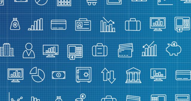 Seamless Digital Finance Icons Grid on Blue Background - Download Free Stock Images Pikwizard.com