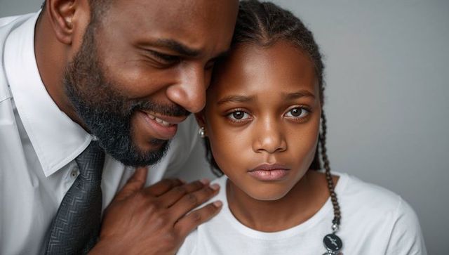 Loving Father Embracing Daughter Portrait with Tender Expression