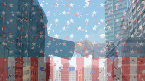 Symbolic Handshake with American Flag Overlay in Business Context