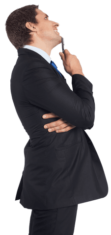 Thinking Businessman in Suit on Transparent Background