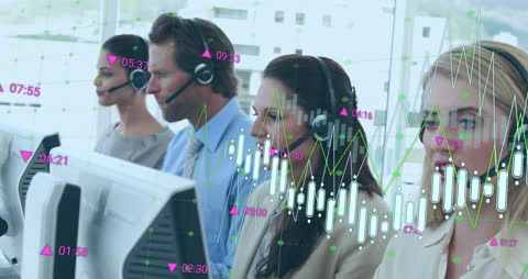 Financial Analysts Monitoring Markets With Interactive Data Overlay