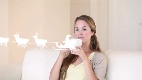 Festive Animation with Woman Enjoying Coffee