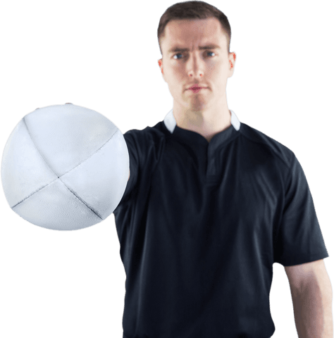Rugby Player Delivering Transparent Rugby Ball with Focus