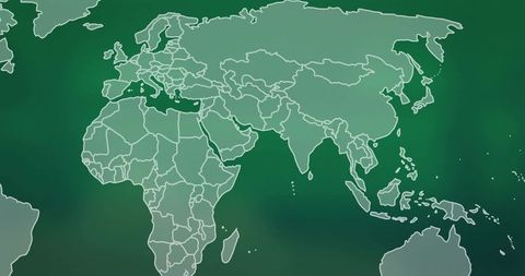 Stylized Green Map Highlighting Africa, Europe, Asia with Minimal White Borders