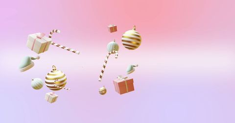 Floating Christmas Ornaments on Colorful Gradient Background