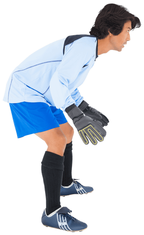 Transparent asian male football goalkeeper prepared for action