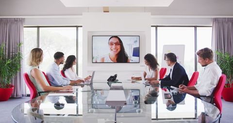Diverse Team in Office Video Conference Meeting - Download Free Stock Images Pikwizard.com
