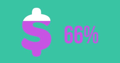 Dollar symbol with growing pink percentage on green background