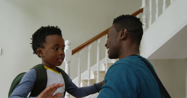 Father and Son Getting Ready for School at Home - Download Free Stock Images Pikwizard.com