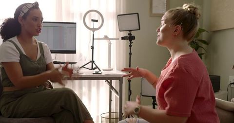 Women collaborating in modern home studio space