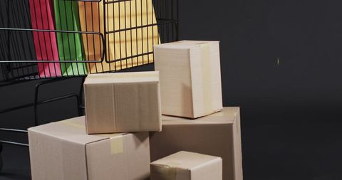 Stack of Cardboard Boxes Near Shopping Cart - Download Free Stock Images Pikwizard.com