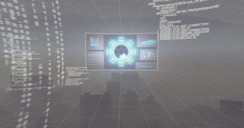 Futuristic Data Interface Over City Skyline at Night