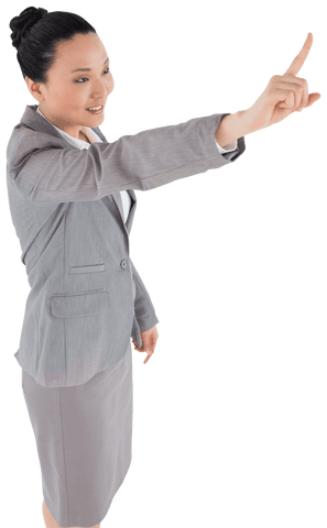 Smiling Asian Businesswoman Using Virtual Interface on Transparent Background - Download Free Stock Videos Pikwizard.com