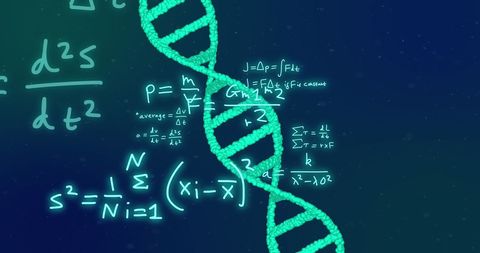Digital representation of dna with scientific calculations overlay
