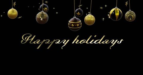 Elegant happy holidays banner with gold ornaments
