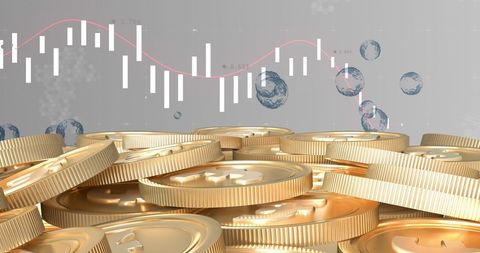 Financial Growth Visualization with Coins and Chart Graph