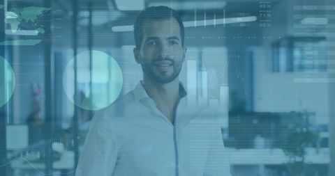 Confident Businessman Surrounded by Financial Data in Modern Office - Download Free Stock Images Pikwizard.com