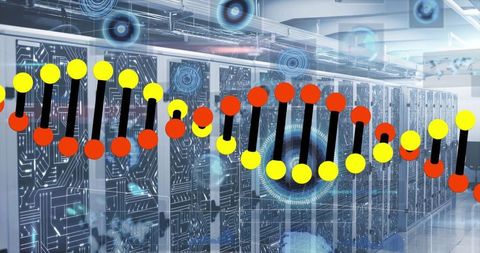 DNA Helix with Futuristic Technology Elements in Data Center