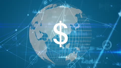 Digital Dollar Sign Overlaying Global Network Connections Representation