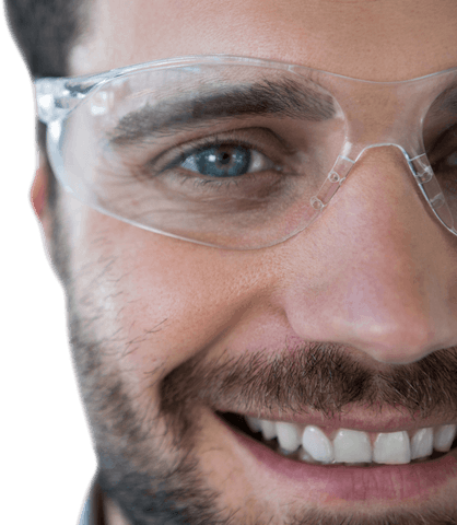transparent safety goggles on smiling bearded man close-up - Download Free Stock Videos Pikwizard.com