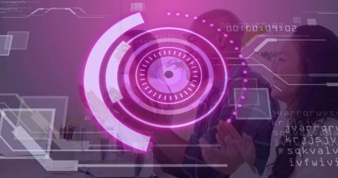 Colleagues Engaging with Holographic Interface in Office Setting