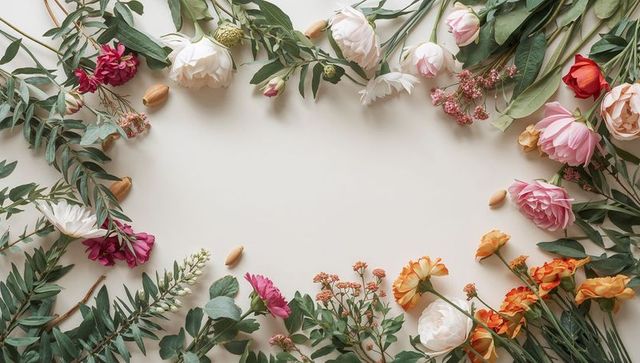 Blush peony and eucalyptus floral border with cream copy space for wedding invitation card