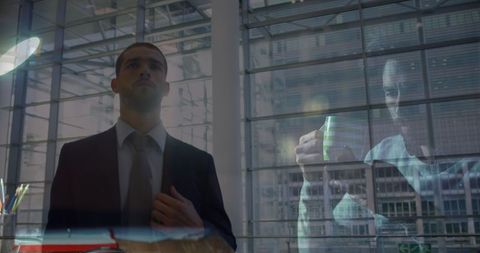 Businessman at Airport with Double Exposure Digital Concept