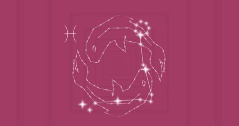 Pisces Zodiac Symbol with Glowing Stars on Pink Background