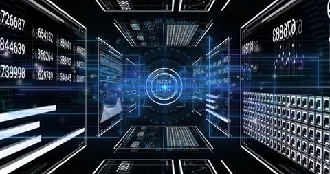 Futuristic digital interface with rotating data tunnel
