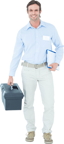Transparent Smiling Supervisor Holding Toolbox and Clipboard - Download Free Stock Videos Pikwizard.com