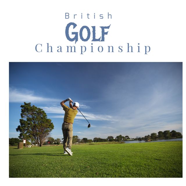 Caucasian Man Playing Golf on Sunny Day at British Championship - Download Free Stock Templates Pikwizard.com